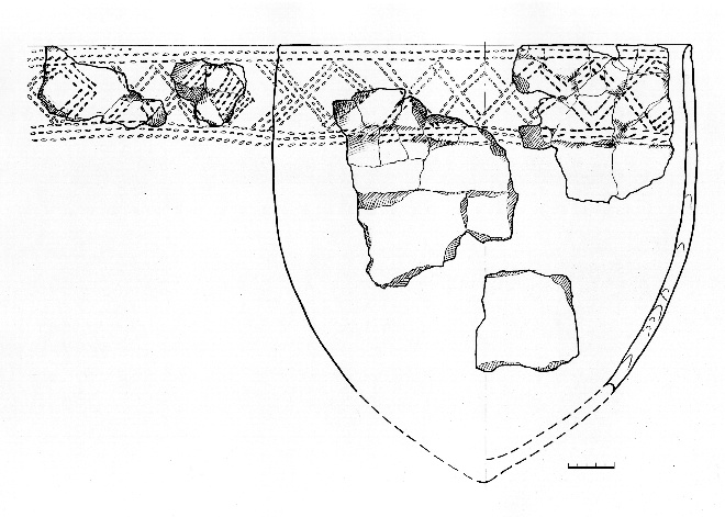 1.&nbsp;att. Zvejsalu apmetnes pods: trauka formas un ornamenta rekonstrukcija. Zīmējums: B. Dumpe